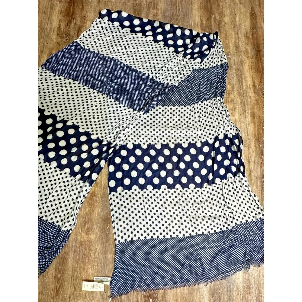 Talbots Large Long Scarf Navy Blue Cream Polka Dots NEW